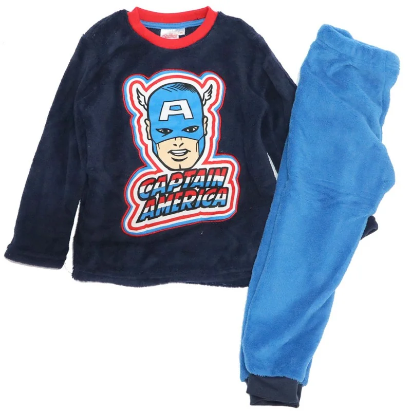 Παιδική Χειμερινή Πιτζάμα Coral Fleece για Αγόρι Marvel Avengers Captain America – Σκούρο Μπλε / Γαλάζιο (VH2051 navy)
