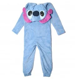 Εφηβική Χειμερινή Ολόσωμη Πιτζάμα Onesie Coral Fleece με Κουκούλα & 3D Αυτιά Disney Lilo & Stitch – Μπλε (XH70544) - Εφηβικές...